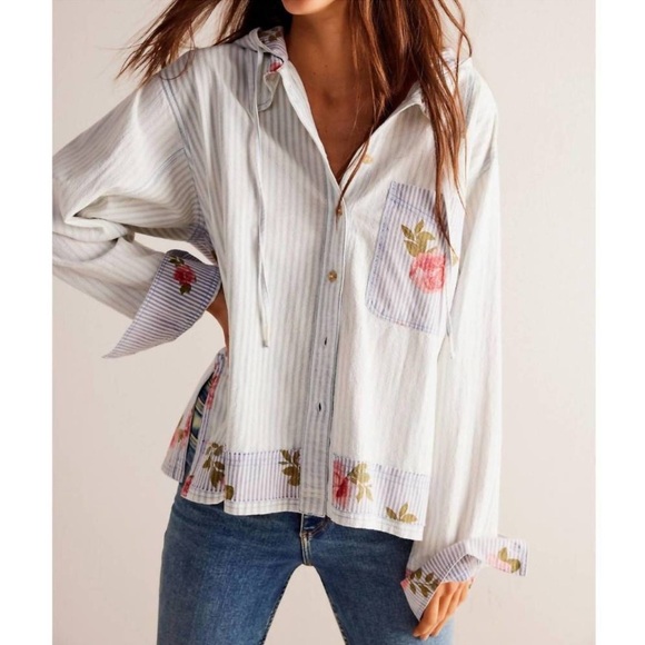 NEW Free People We The Free About To Slide Floral Button Down Shirt XS - Picture 2 of 13